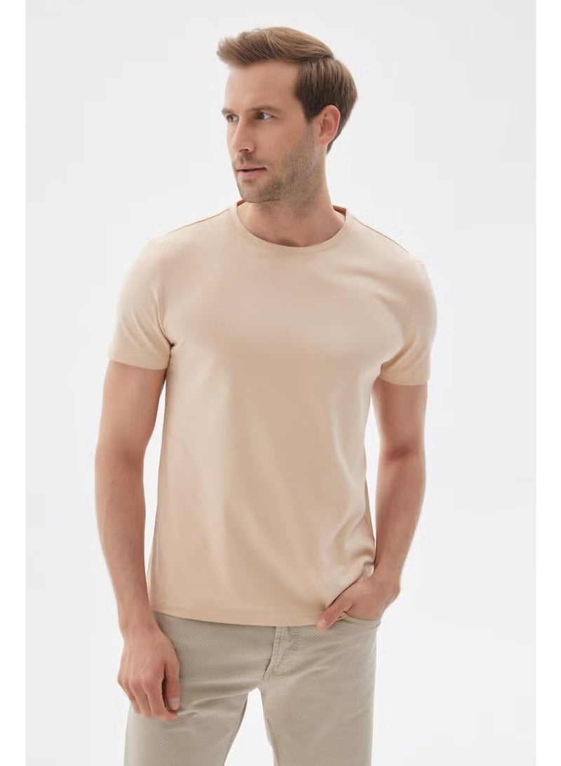 Odelon Men's Crew Neck Slim Fit Basic T-Shirt Beige - Image 1